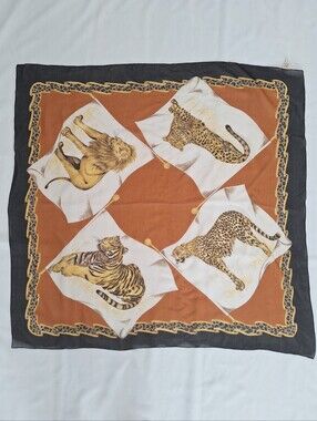 Animal Print Square Scarf in Rust and Black